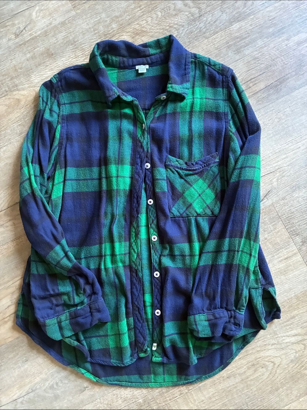 Aerie Navy & Green Plaid Button-Front Shirt
